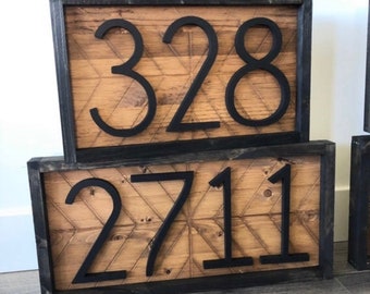 Chevron modern address sign + herringbone wood sign + custom home address plaque + porch numbers