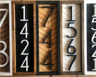 Chevron Vertical Address Sign address plaque house numbers house numbers herringbone Wood Address Home Sign Wooden Number Sign boho wood