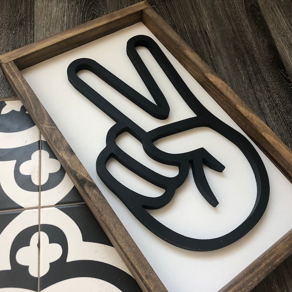 Peace sign wood sign + framed farmhouse home decor + custom wood sign wall art