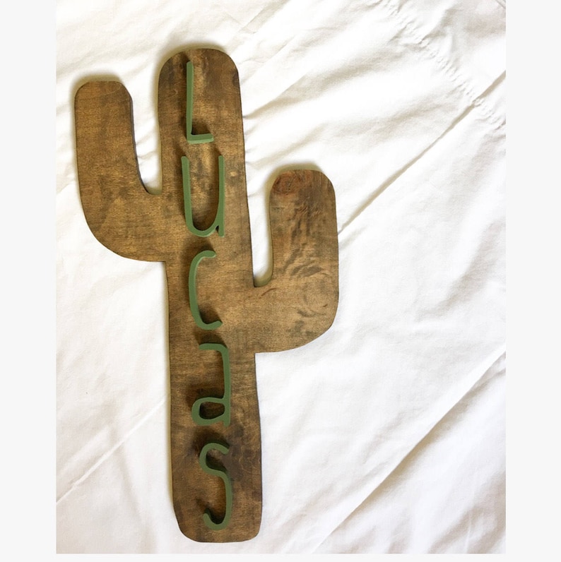 Wooden Cactus Name Sign Rustic Cactus Wall Decor Nursery Cactus Wood Sign Custom Wood Sign Wall Decor Wall Art Handmade image 2