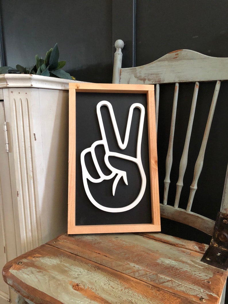 Peace Sign Wood Sign Framed Farmhouse Home Decor Custom | Etsy