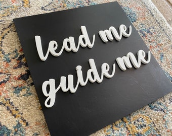 Lead me guide me wood sign 12x12 inch sign plaque LDS hymn song theme of the year church song display sign