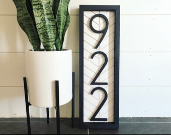 Chevron Vertical Address Sign + modern address plaque + house numbers + house numbers + herringbone Wood Address Home Sign + Wooden Number