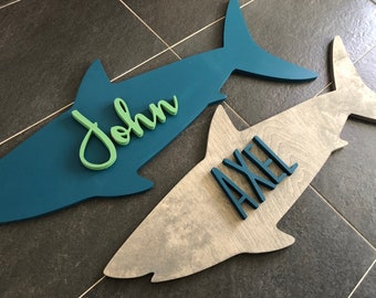 Shark Nursery Decor: Custom Baby Name Wood Sign