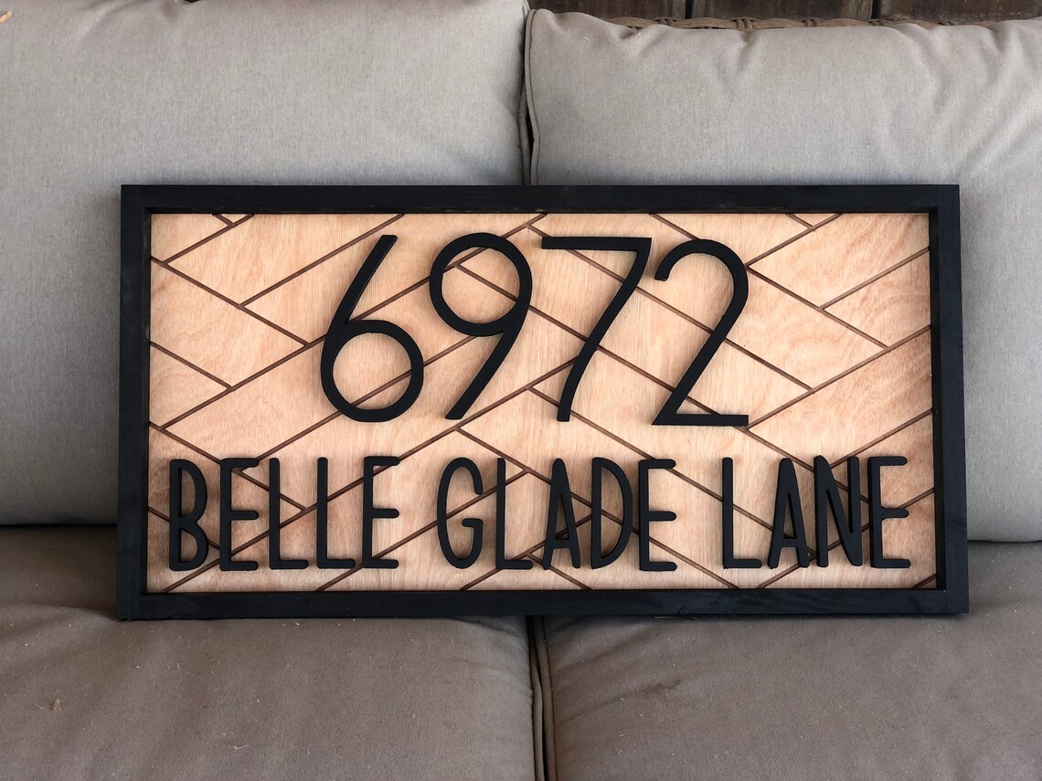 Herringbone Address Sign With Street Name Herringbone Design Etsy
