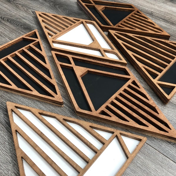 Letrero geométrico de madera: decoración de pared bohemia con diamantes y triángulos en 3D