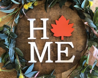 Home fall wood sign + leaf round wall art + thanksgiving home porch decorations + unique custom wood sign