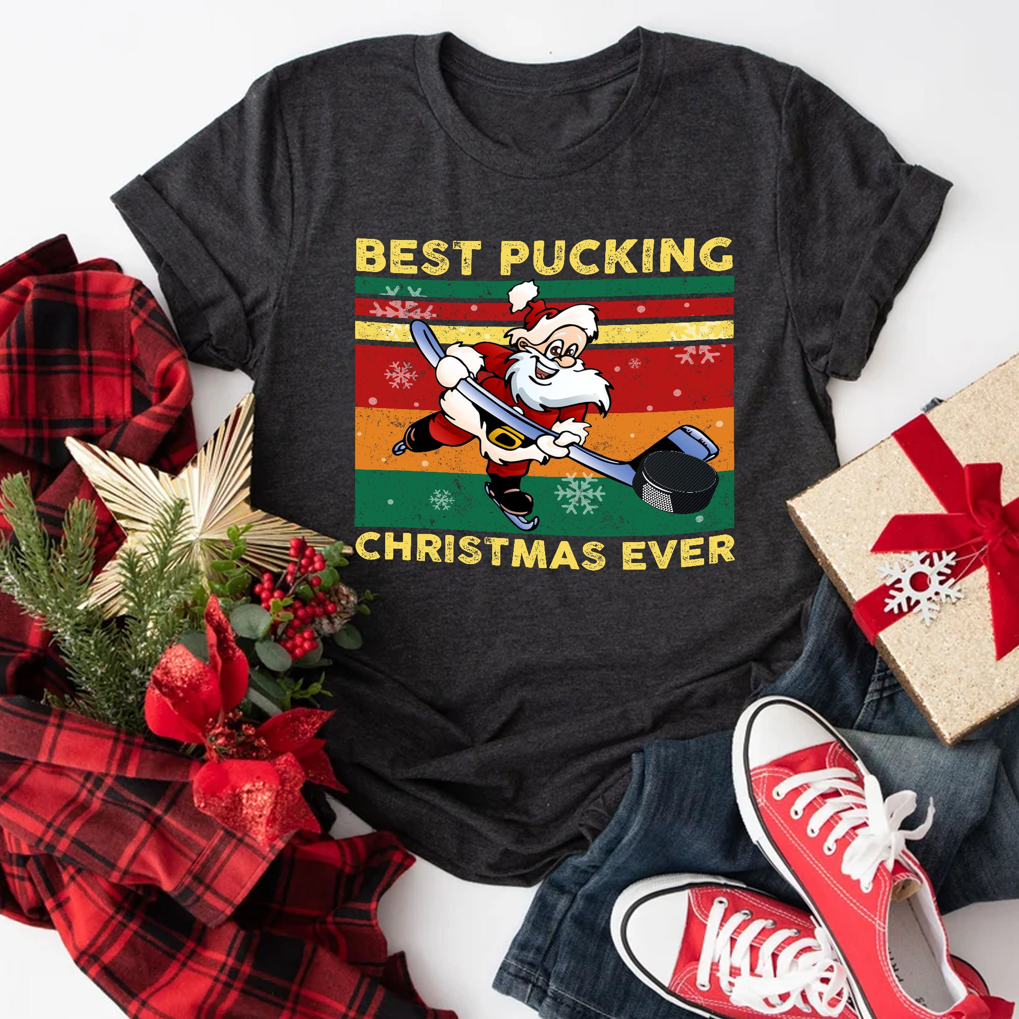 Discover Funny Best Pucking Christmas Ever Hockey Shirt, Christmas Santa T-Shirt