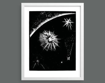 And God Set Them in the Heavens | Genesis Bible print, Paul Nash |  Woodcut engraving, art, Bible, high quality print, black & white