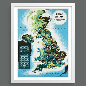 Großbritannien – seine natürlichen und industriellen Ressourcen | Vintage Landkarte Poster | Retro Druck | Vintage Wandbild | Die Karte von United Kingdom