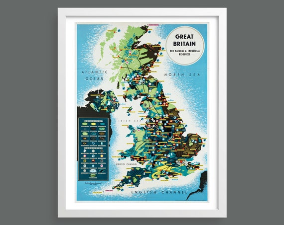 Great Britain – her Natural and Industrial Resources | Vintage Map