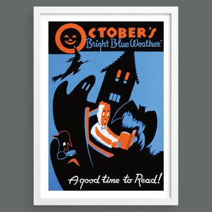 October&#39;s Bright Blue Weather | Vintage poster print for book lovers