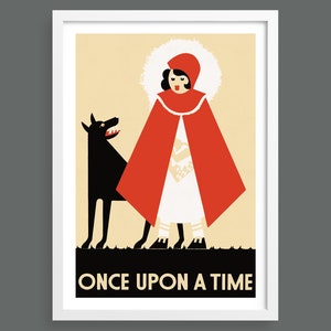 Once Upon a Time | WPA vintage poster print | Red Riding Hood fairytale | Retro home decor wall art