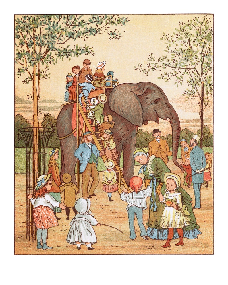 London Zoo London Town by Thomas Crane Golden-age children's illustration Book print Wall decor Art for kids Elephants image 3