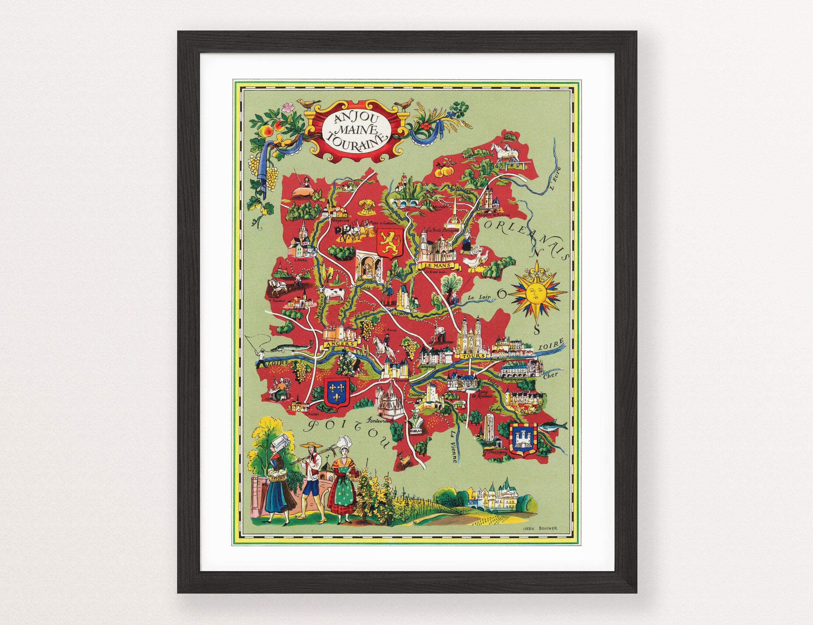 ルシアン・ブーシェ：ヴィンテージ・アンジュー地図プリント