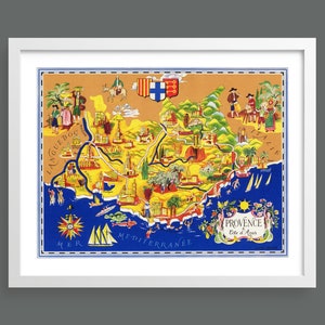 Provence map by Lucien Boucher | Provence and Cote d'Azur French provinces | Vintage maps and charts | Historical wall art | Retro decor