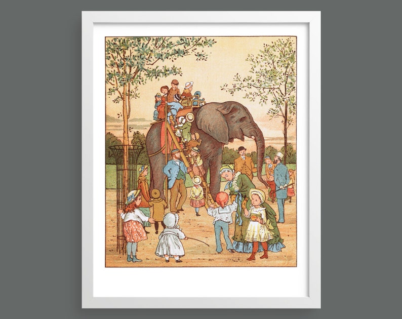 London Zoo London Town by Thomas Crane Golden-age children's illustration Book print Wall decor Art for kids Elephants image 1