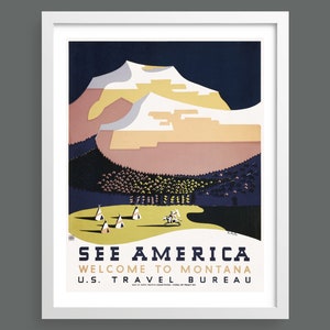 See America - Welcome to Montana | WPA vintage print, vintage poster, American travel poster | Wall art, room decor | High quality print