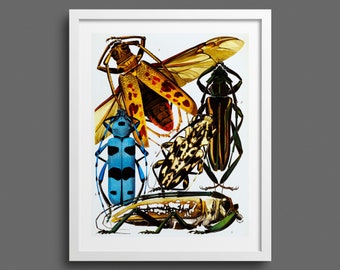 Vintage Insect Beetle Print by EA Seguy | Botanical fine art | Art Deco illustration | Natural history wall art & room decor | Rare antique