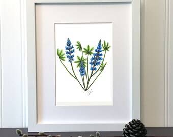 Original small work - Heart of lupins - 7 x 5 in - Unique handmade illustration - Plant, Flowers, Spring, Botany, Nature