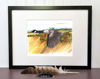 Art print - Le voyage grouped - 8 x 10 in - Giclée numbered and signed - Illustration, Goose, Migration, Hummingbird