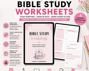 Bible Study Worksheets | Christian Bible Study Printable | Scripture Study Journal | Bible Notes Pages | Bible Reflection Workbook |