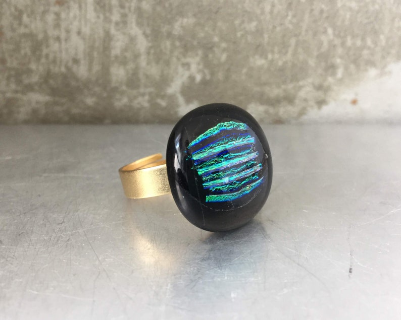 Statement Ring Boho Glass Ring Unique Glass Ring Glass Rings for Women Boho Ring Colorful Ring Boho Glass Jewelry Black Gold Ring
