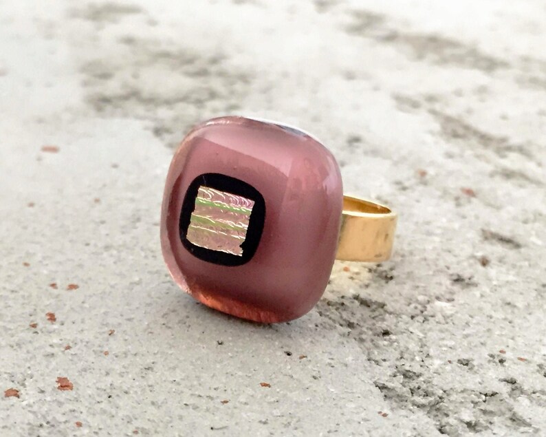 Glass Ring for Women Purple Glass Ring Statement Glass Ring Unique Glass Ring Square Glass Ring Adjustable Ring Murano Glass Jewelry