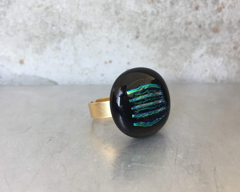 Statement Ring Boho Glass Ring Unique Glass Ring Glass Rings for Women Boho Ring Colorful Ring Boho Glass Jewelry Black Gold Ring