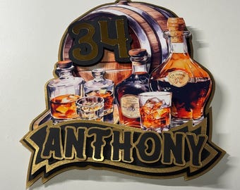 Whiskey caketopper – Personalized Birthday Decor, Bourbon & Bar Gift - whiskey birthday - bourbon birthday- whiskey birthday decorations