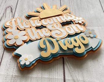 Here Comes The Son Cake Topper: Retro Baby Shower Decor - baby shower decorations - cake decorations