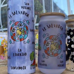 El Salvador Tumbler–20oz Stainless Steel or 18oz Frosted Glass Cup|Torogoz Design with All Departments|Hot or Cold Drinkware|Salvadoran Gift