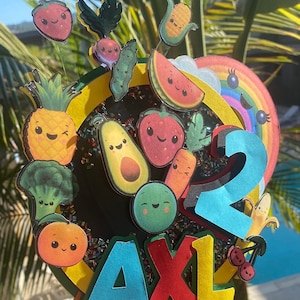 Hey Bear Cake Topper: Happy Fruits & Veggies Party Decor