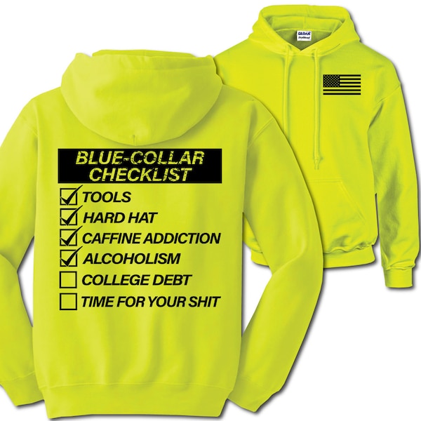 Blue Collar Check List | Hi-Vis Work Hoodie S - 3X American Flag