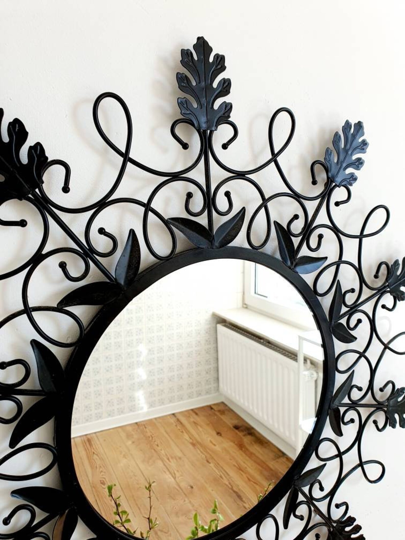 Large wall mirror black metal frame with flowers and vines x | Etsy