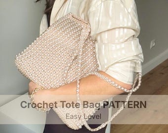 Patrón PDF de bolso de mano de crochet con cuentas/ Tutorial fácil de bolso de compras con cuentas