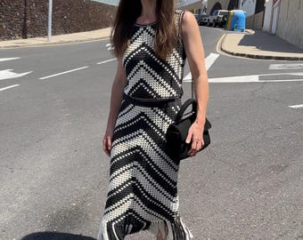 Patrón fácil de falda con flecos a crochet: ropa de playa bohemia de verano (descarga en PDF, tallas XXS-XXL)