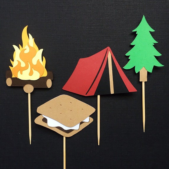 Camping Cupcake Toppers One Happy Camper Theme Birthday Etsy