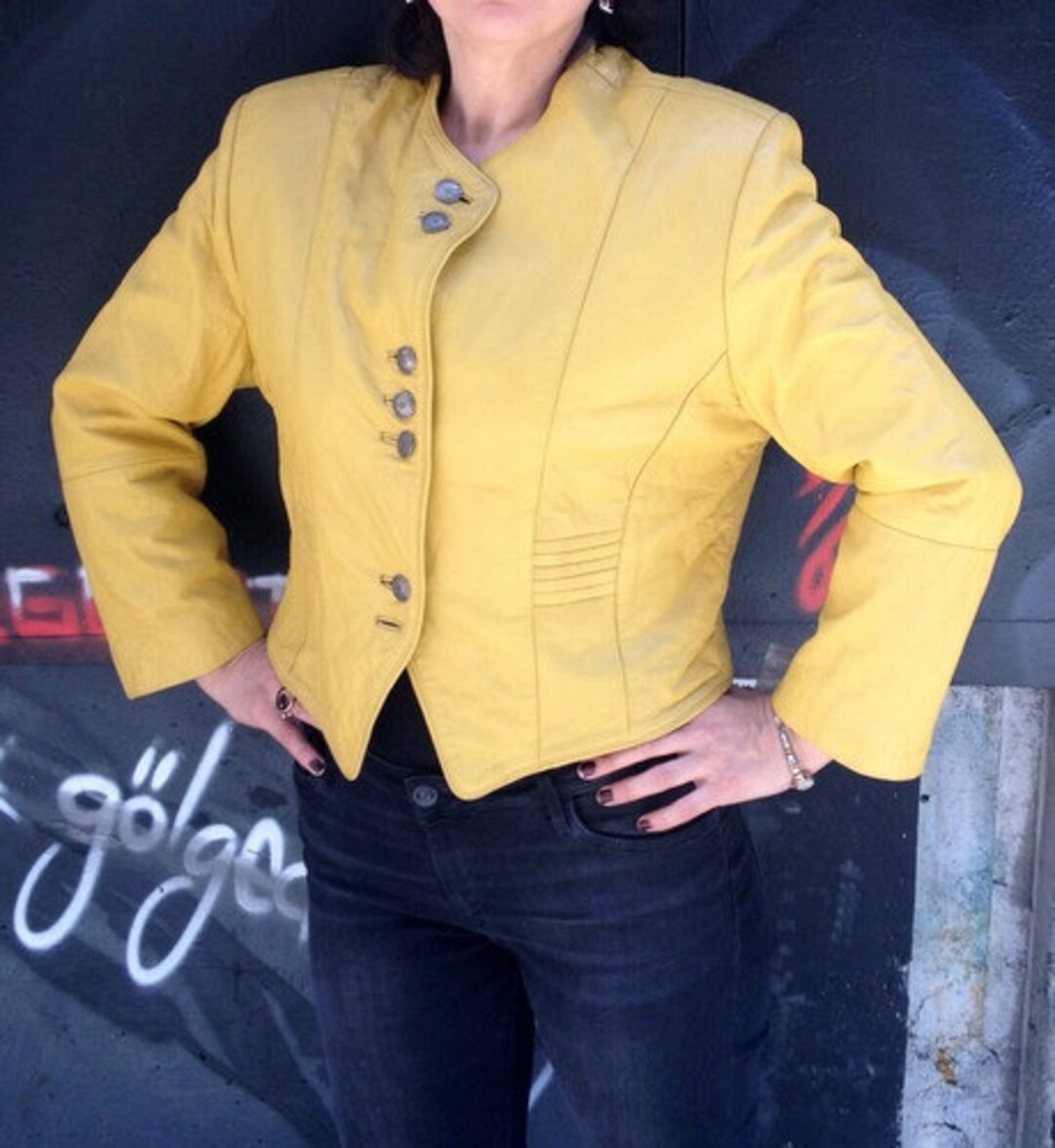 Leather Jacket 90s Rock Sexy Yellow Jacket Leather Jacket Etsy