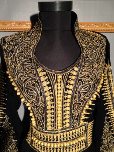 Traditional Gold Embroidery Black Kaftan Maxi Dress Ethnic - Etsy