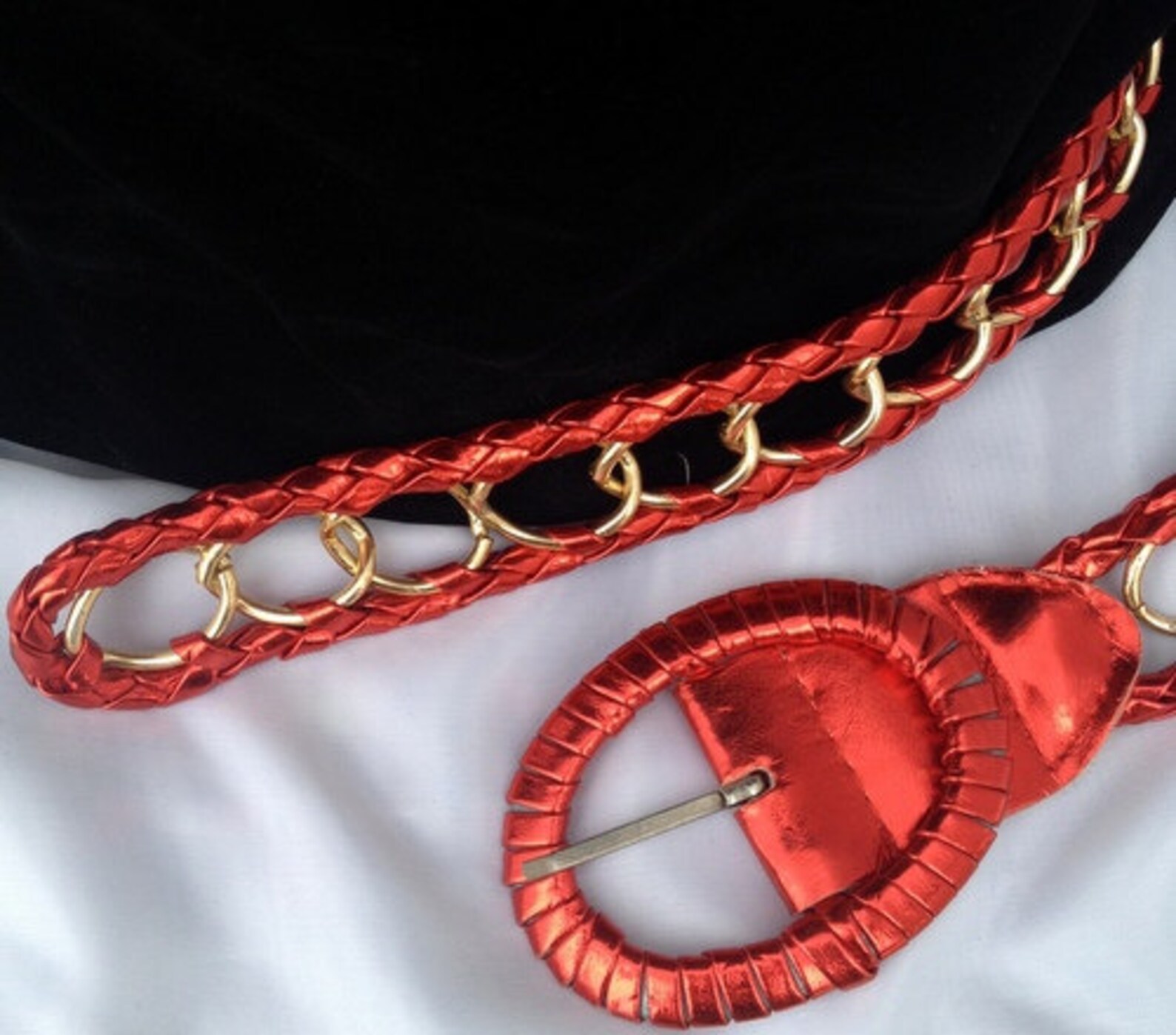 Red and Gold Chain Belt Red Belt With Gold Buckle Gold Chain Etsy