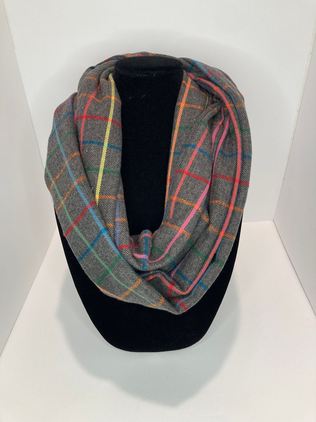 Infinity Scarf With Zipper Pocket. Grey & Multicolored Plaid Etsy