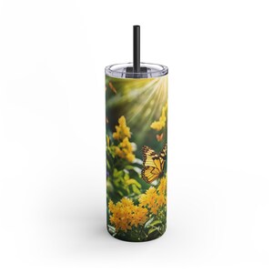 Butterfly Garden Tumbler - 20oz Matte Cup for Nature Lovers, Drinkware Gift for Gardeners, Eco-Friendly Travel Mug, Floral Party Favor