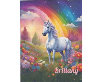 Personalized Unicorn Velveteen Plush Blanket, Cozy Home Decor, Gift for Kids, Soft Throw Blanket, Unique Baby Shower Gift, Magical Unicorn