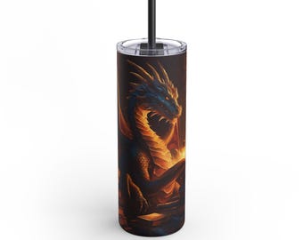 Dragon-themed 20oz Matte Tumbler, Magical Drinkware for Fantasy Lovers, Unique Gift for Bookworms, Cosplay Prop, Fantasy Art Tumbler