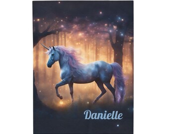 Personalized Unicorn Velveteen Plush Blanket, Cozy Home Decor, Gift for Kids, Soft Throw Blanket, Unique Baby Shower Gift, Magical Unicorn