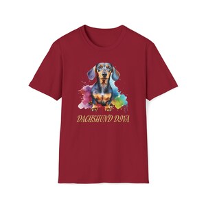 Dachshund Diva With A Colorful Background Unisex SoftStyle T-Shirt