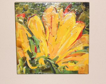 Torn paper collage, "SUNFLOWER" 12" x 12"