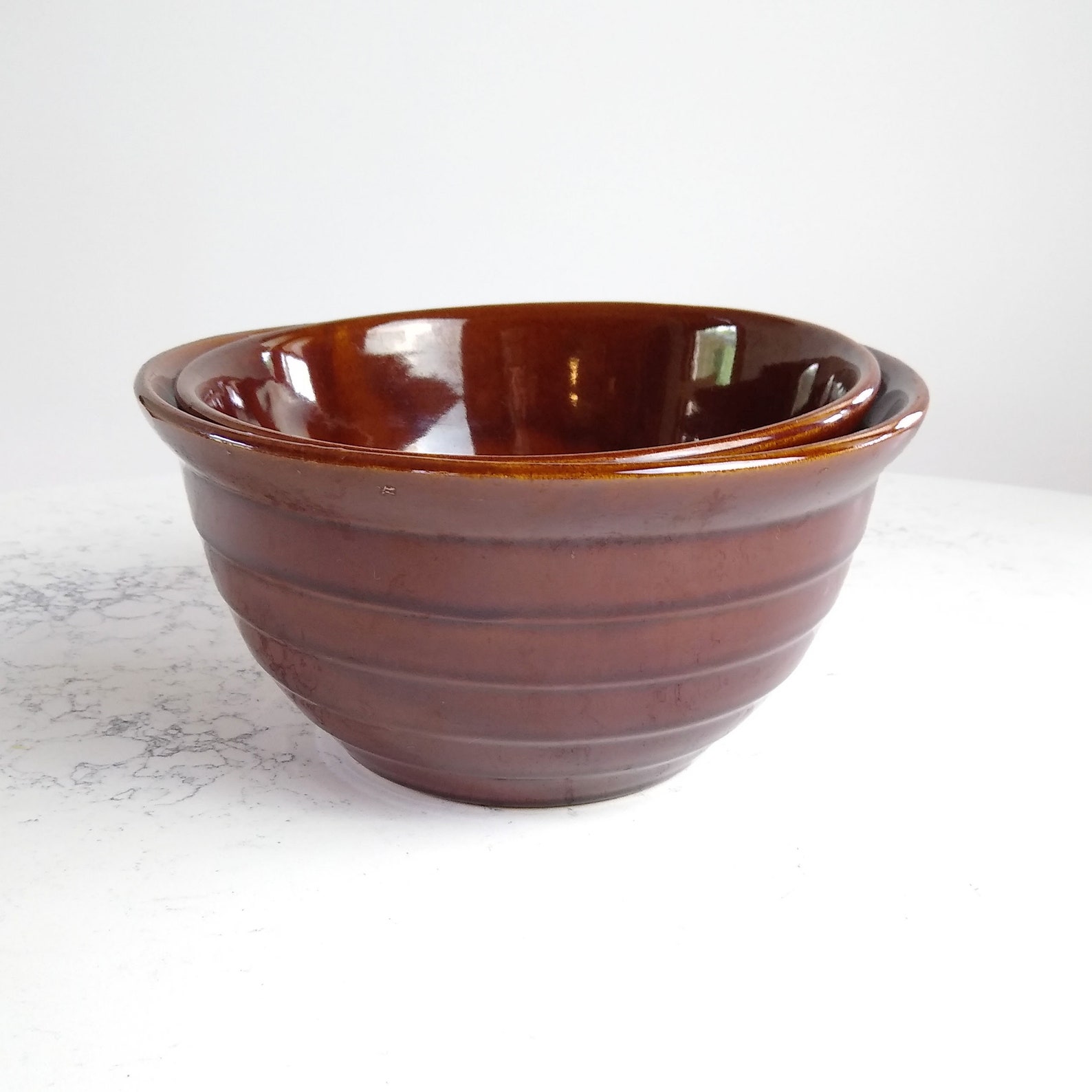 Vintage nested brown Marcrest bowls set of 2 brown mixing Etsy