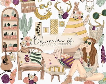 Bohemian Life Clip Art | Boho, tribal Digital art | Digital scrap booking elements | Planner stickers
